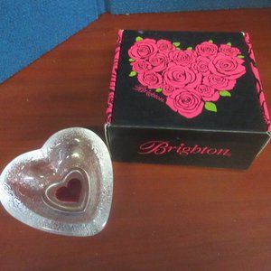 Brighton Heart Shaped Glass Trinket Dish Red Heart Center New in Original Box